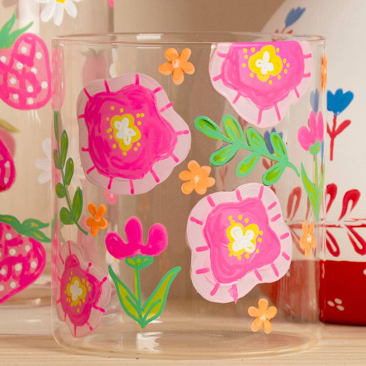 Pink Wildflower Glass Vase 