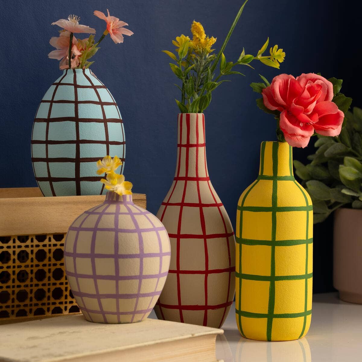 Hand Painted Plaid Vases