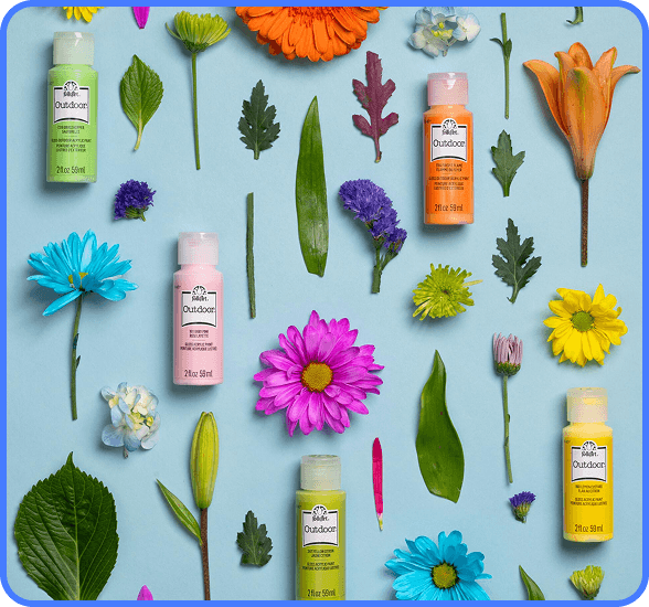 Collection of FolkArt Outdoor paints with leaves and flowers