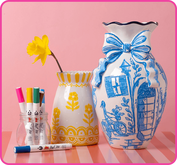 Decorated vases with Apple Barrel paint pens